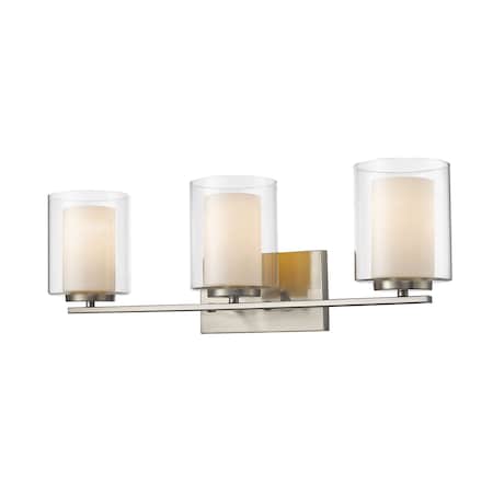 Z-Lite Willow 3 Light Vanity, Brushed Nickel & Clear Outside with Matte Opal Inside 426-3V-BN